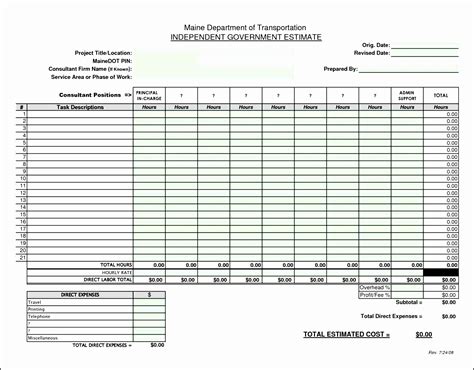 construction bid template  excel work estimate template  intended  construction bid