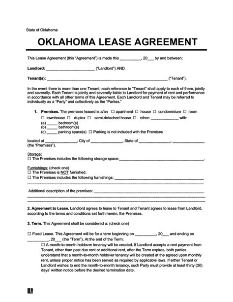 oklahoma residential leaserental agreement forms