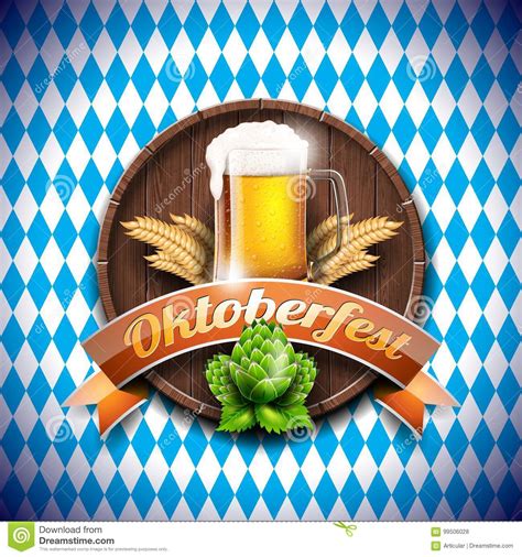 Oktoberfest Vector Illustration With Fresh Lager Beer On