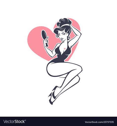 Sexy And Beauty Retro Pinup Girl Holding A Mirror Vector Image