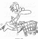 Cartoon Shopping Cart Coloring Man Pushing Vector Outline Leishman Ron Pages Color Use Graphic Royalty Getcolorings sketch template