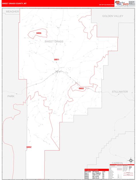 sweet grass county mt zip code wall map red  style  marketmaps