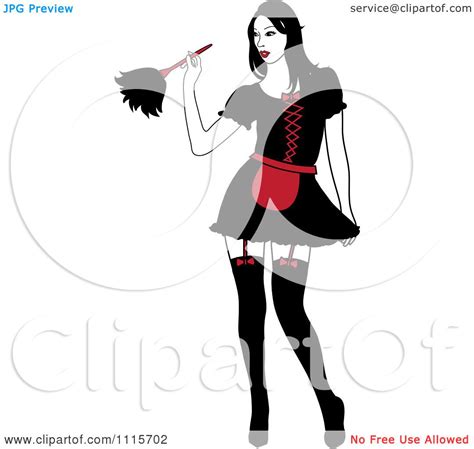 clipart sexy dusting french maid wearing garters and a red