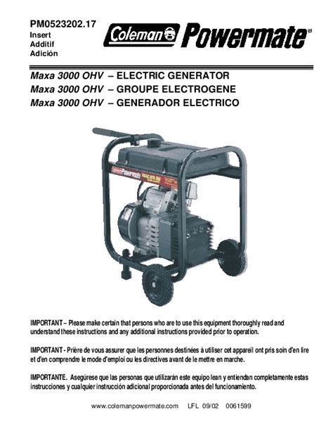 coleman powermate maxa  pm generator parts list
