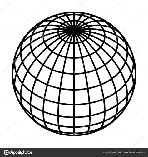 Планета Земля глобус сетка черный толстый меридианов и параллелей или