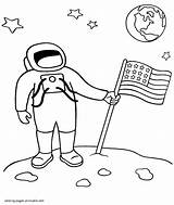 Coloring Pages Moon Astronaut Space Boys Printable Flag sketch template