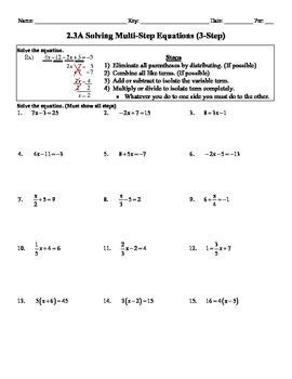 grade   grade multi step equations worksheet kidsworksheetfun