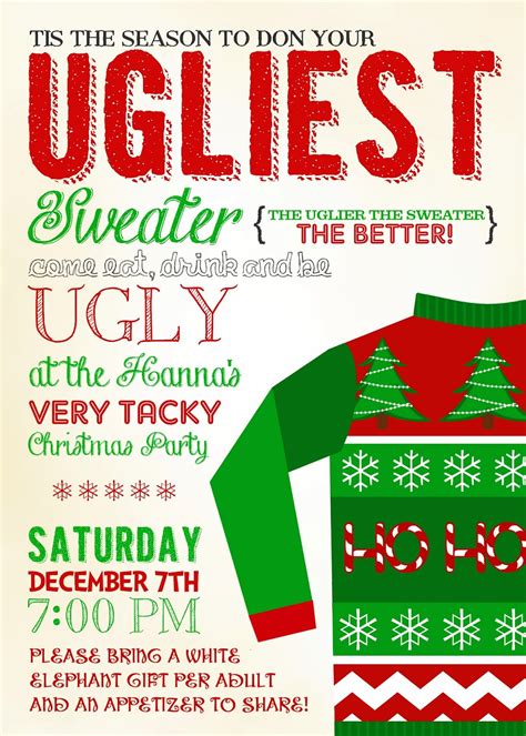 ugly sweater invitation template printable word searches