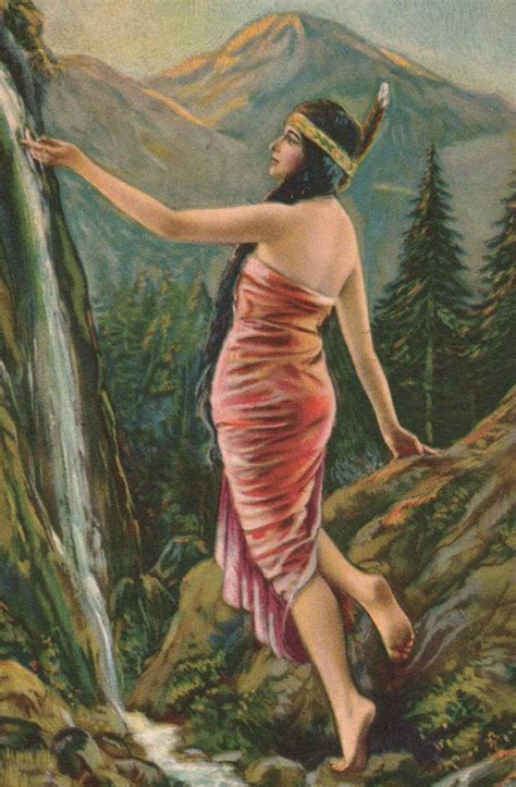 reserved for emily vintage art print indian maiden by waterfall early 1900 s vintage art