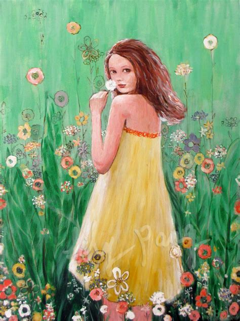 lily pang  michelle girl  dandelion original acrylic painting
