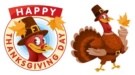 Happy Thanksgiving Day Cartoon Turkey In A Pilgrim Hat