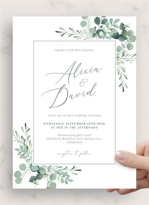printable eucalyptus boho wedding invitation