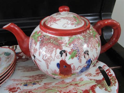 antique japanese tea set  tray  pcs   ebay