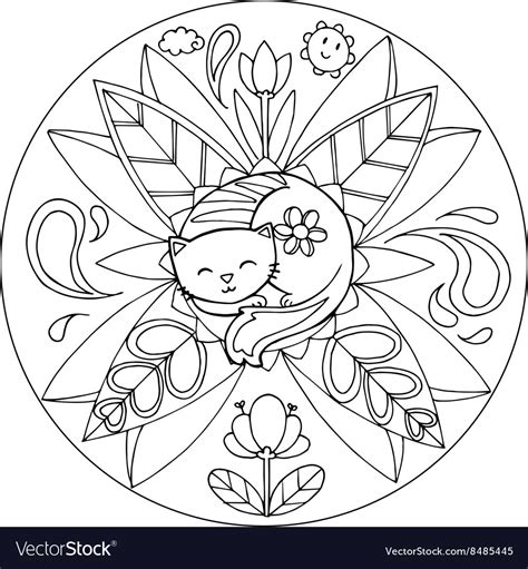 coloring cat mandala royalty  vector image