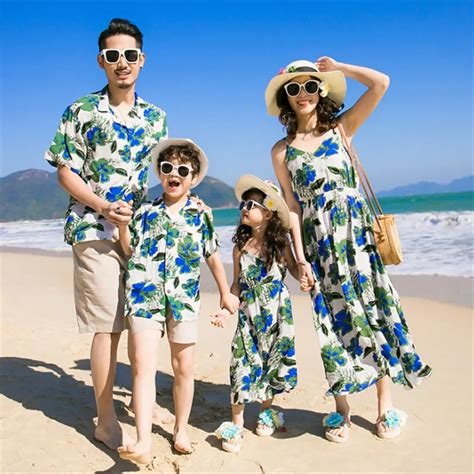 hawaiian style family matching clothes floral print summer mother  daughter dress father son