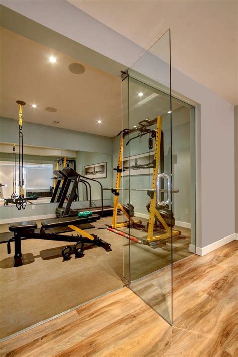 exercise machines glass door glass partition  home gym decorating