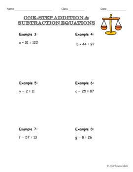 step addition subtraction equations guided notes  mister math