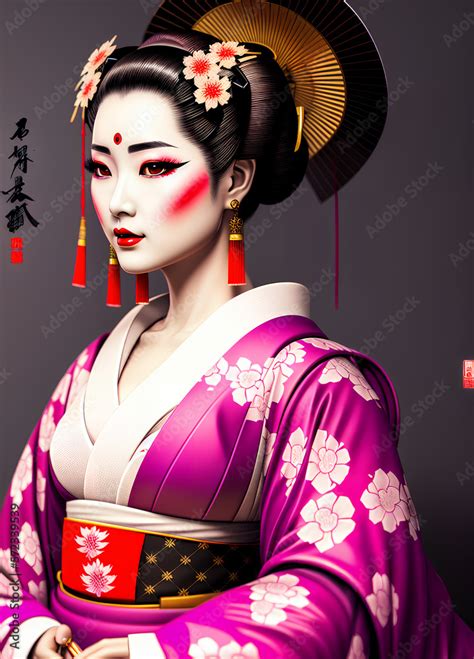 A Modern Drawing Of A Geisha In Japan Geisha In Classic Japanese