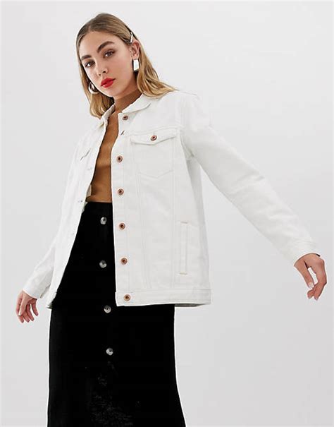 only oversized denim jacket in white asos