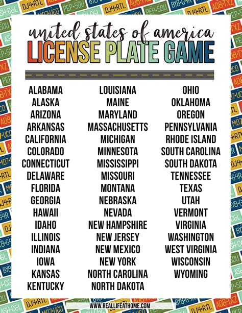 state license plate game printable  travel fun