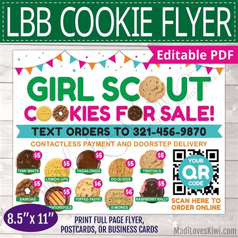 lbb girl scout flyer  qr code printable cookie menu etsy