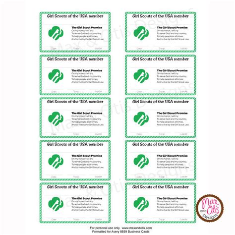 girl scout printable membership cards editable  max otis designs