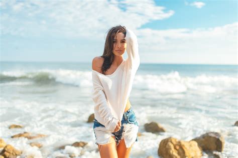 Wallpaper Sunlight Women Outdoors Model Sea Shore
