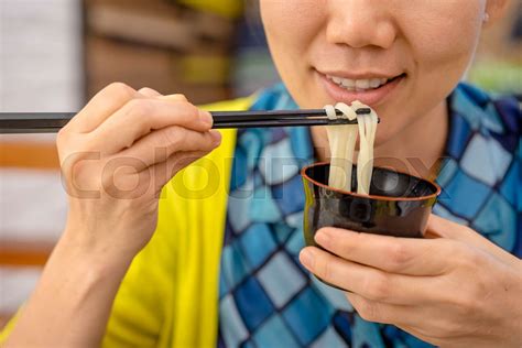 Using Chopstick Eat Noodle Stock Image Colourbox