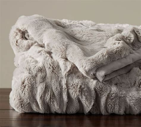 ruched faux fur throw gray pottery barn