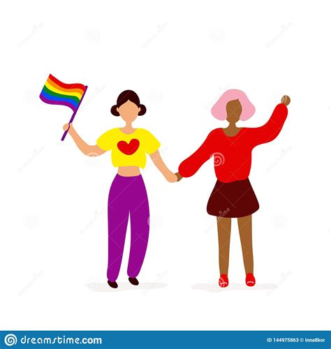 two lesbians with lgqbq flag holding hands stock vector illustration