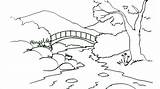 River Draw Easy Scene Drawing Simple Children Cartoon Landscape Bridge Beginners Waterfall Nile Drawings Steps Flowing Pastel Oil Getdrawings sketch template