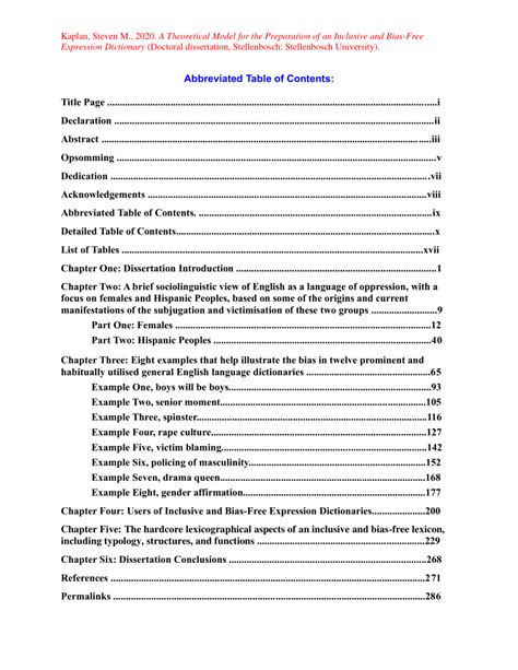 dissertation abbreviated table  contents  scientific diagram