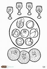 Passover Coloring Seder Plate Pesach Pages Drawing Printable Kids Print Printables Worksheets Wine Jewish Matzah Cups Four Sheets Crafts Pesaj sketch template
