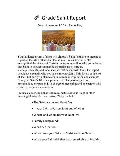 grade saint report due november st  saints day