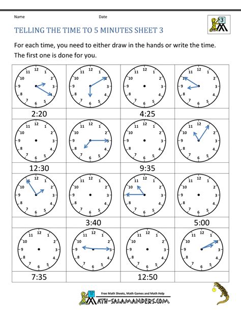 telling time clock worksheets   minutes