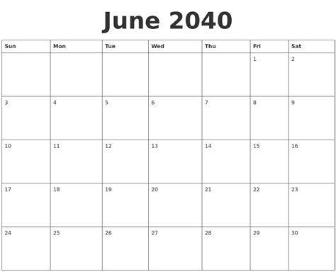 june  blank calendar template