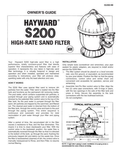 hayward  high rate sand filter owners hayward pools