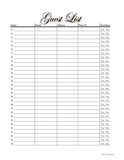 guest list event planning printable etsy wedding guest list template guest list printable
