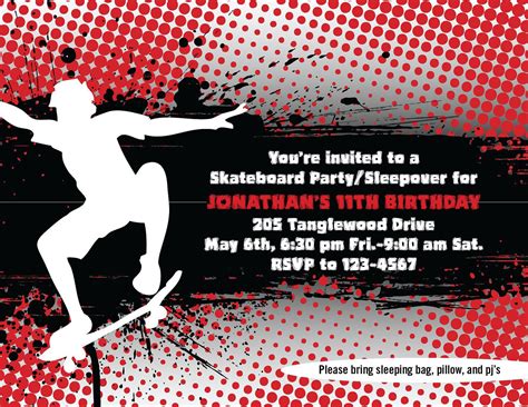 skateboard invites printable etsy skateboard party party