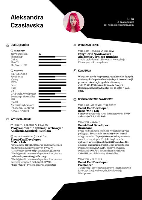 front  developer resume  pl kickresume