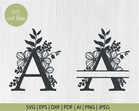 buy botanical floral letter  split monogram svg split monogram