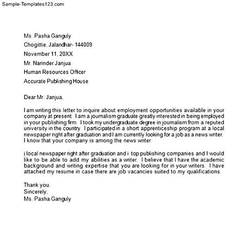 employment inquiry letter sample templates sample templates