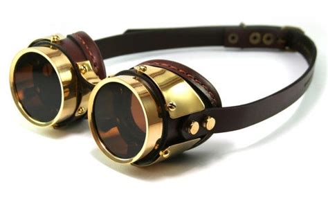 steampunk goggles brown leather polished brass quad アクセサリー、スチームパンク、眼鏡
