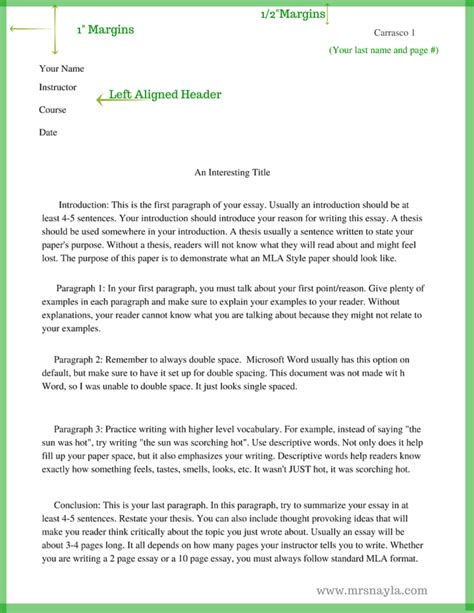 basics  mla style essay format essay template  word essay