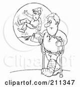 Crutches Outline Coloring Using Illustration Woman Rf Royalty Clipart Remembering Fall Man His Bannykh Alex sketch template