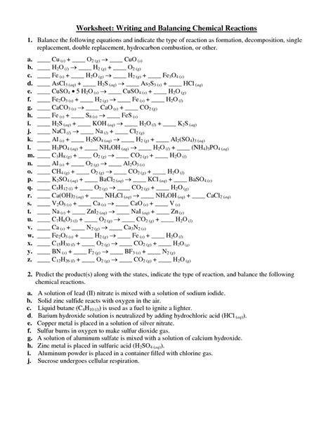 extraordinary classifying chemical reactions worksheet db excelcom