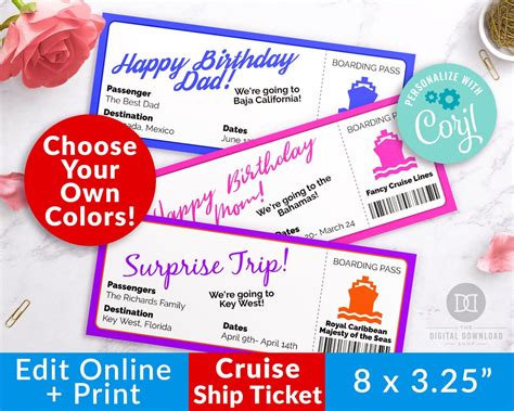 cruise ship ticket template printable editable boarding pass etsy