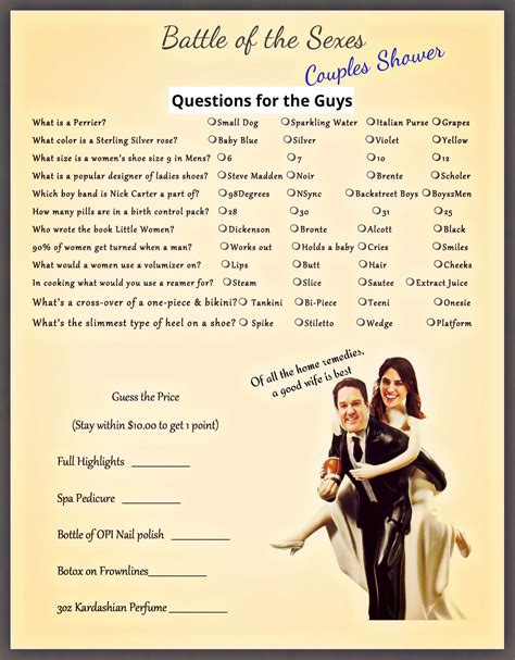 battle of the sexes couple shower game trivia couples shower custom with your pics en 2019