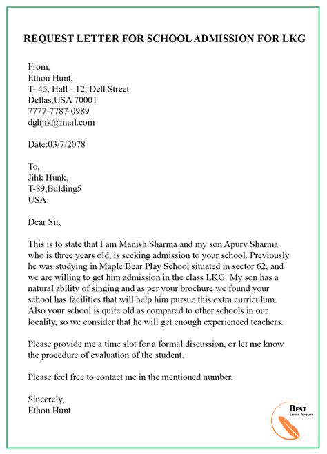 sample request letter template  admission  schoolcollege