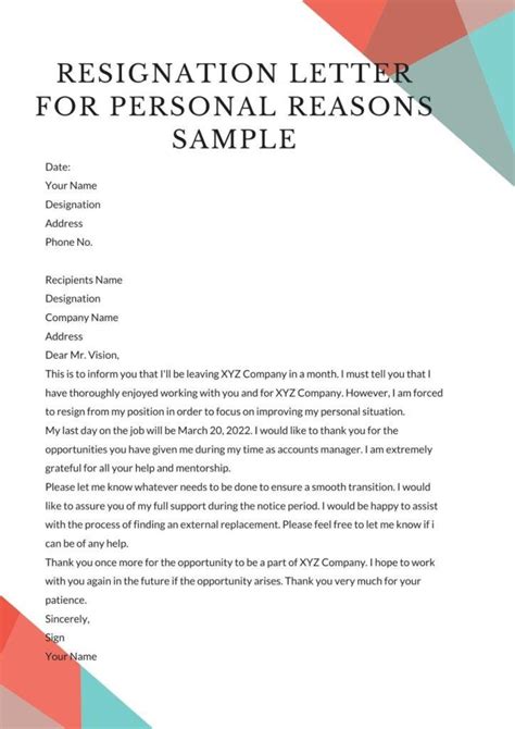 simple resignation letter  personal reason